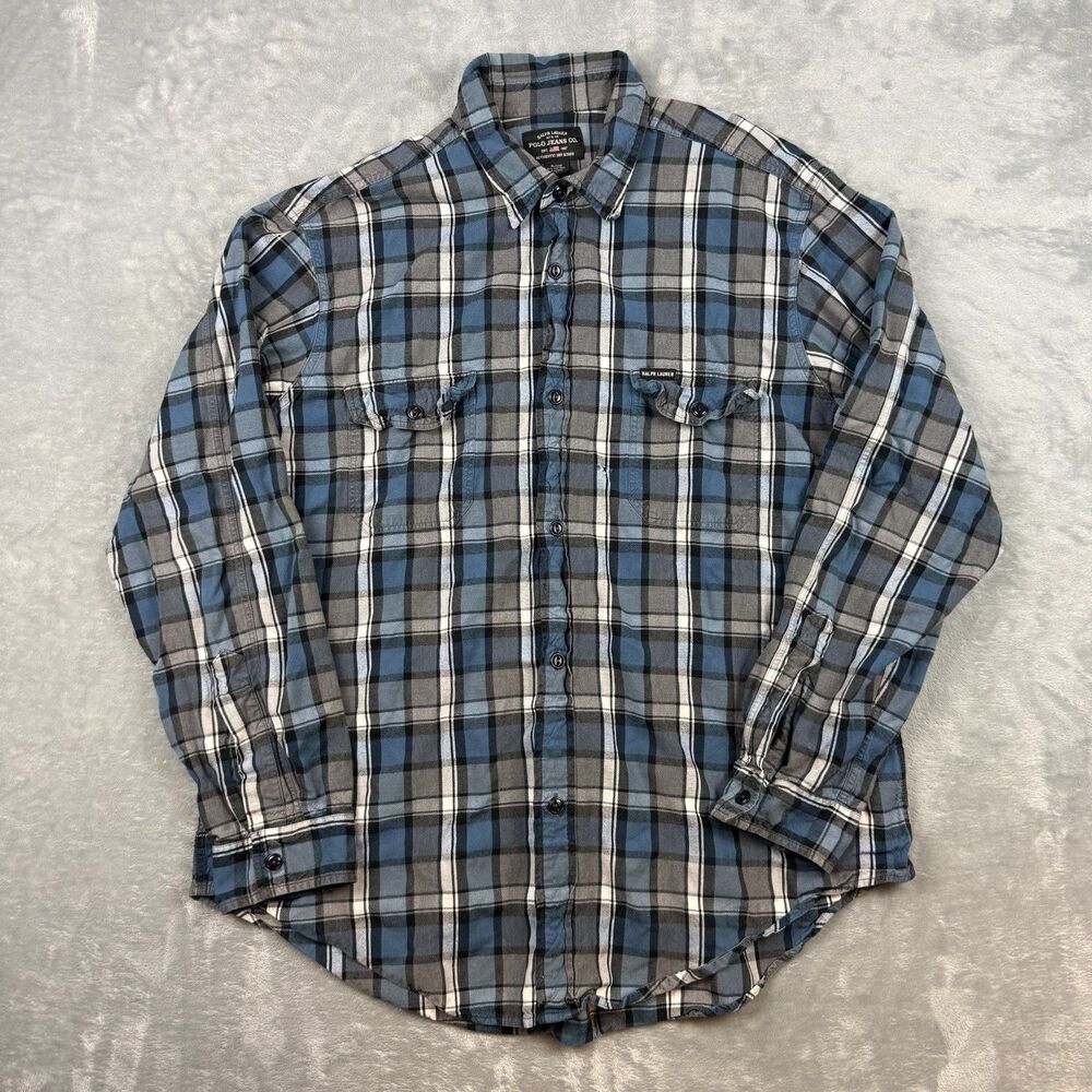 Polo Jeans Co. Ralph Lauren Men’s XL Blue Gray Plaid Button Up Shirt